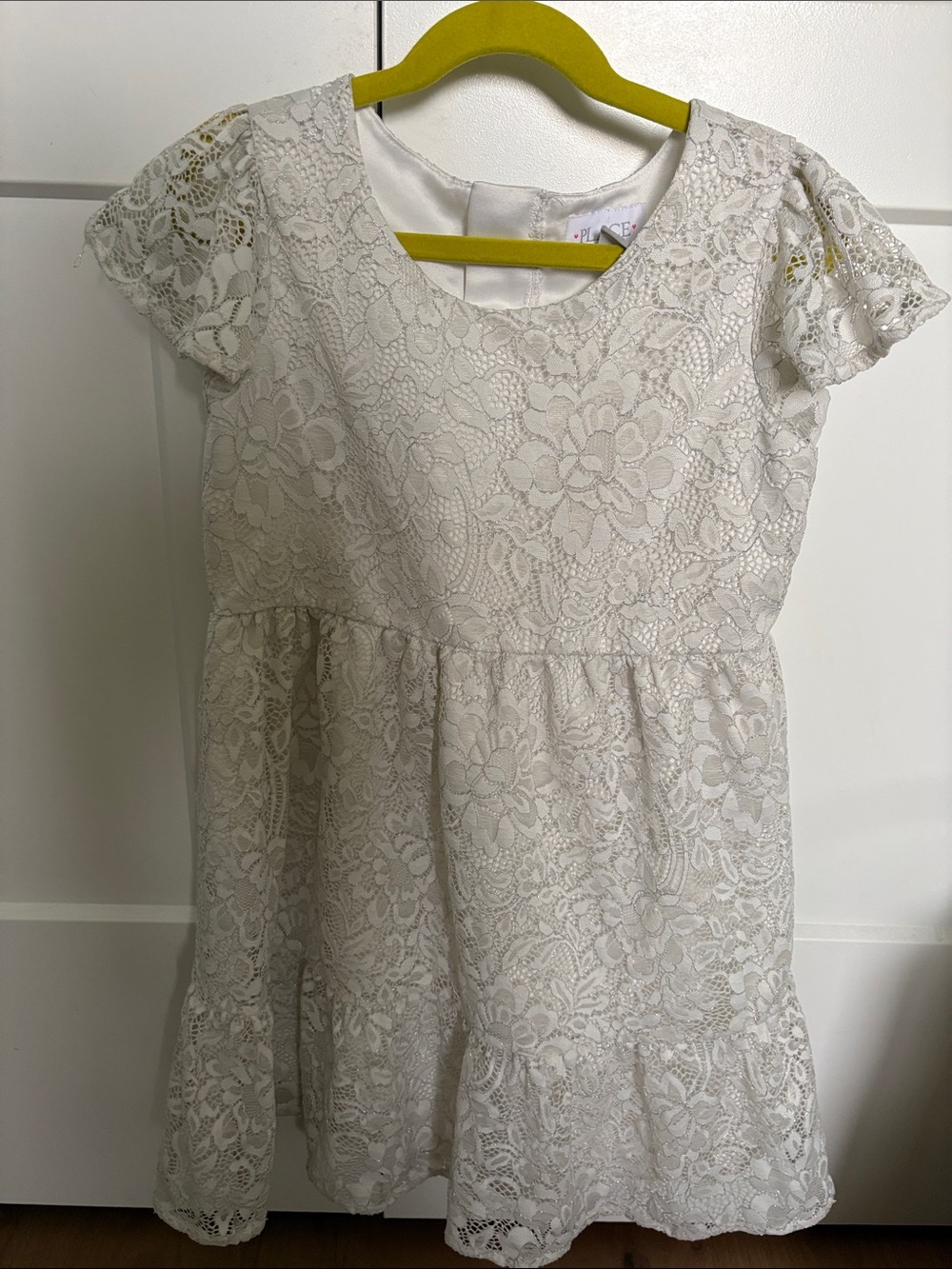 Place White Lace Short-Sleeve Party Dress for Girls